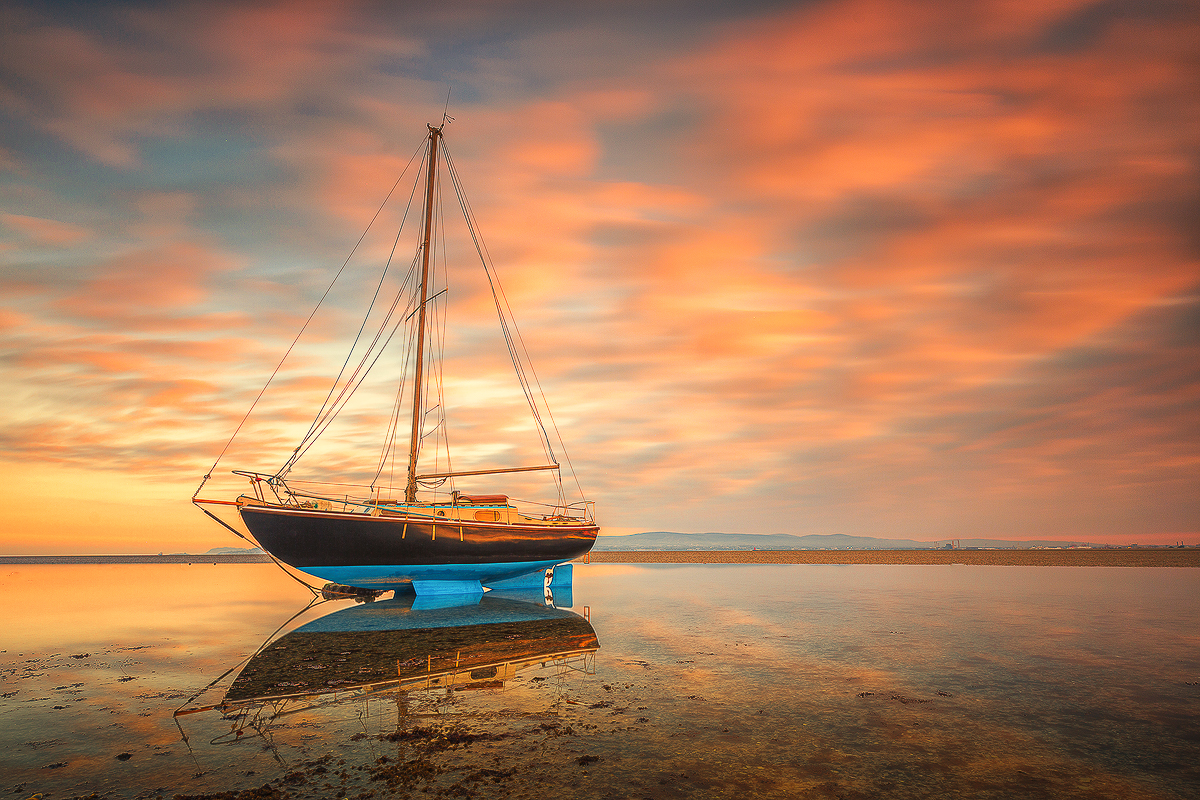 ocean sunset boat