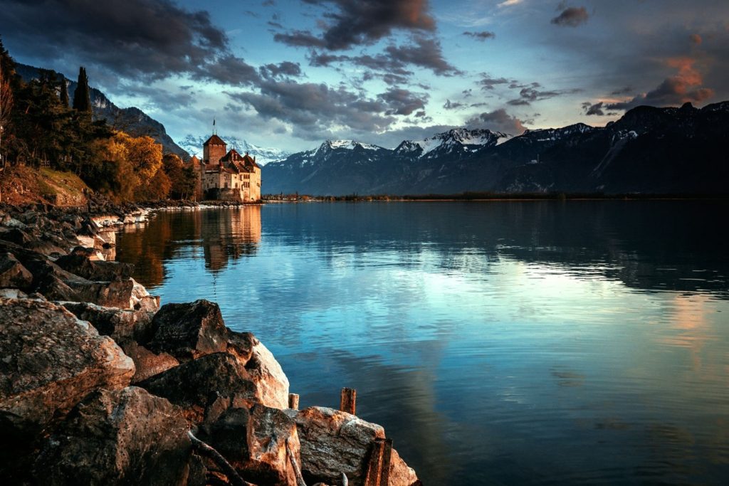 Castle on the lake in autumn