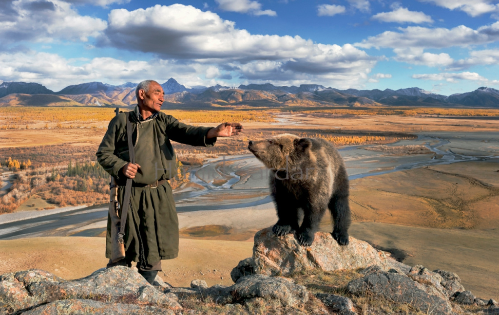 Old man with a bear, Mongolia