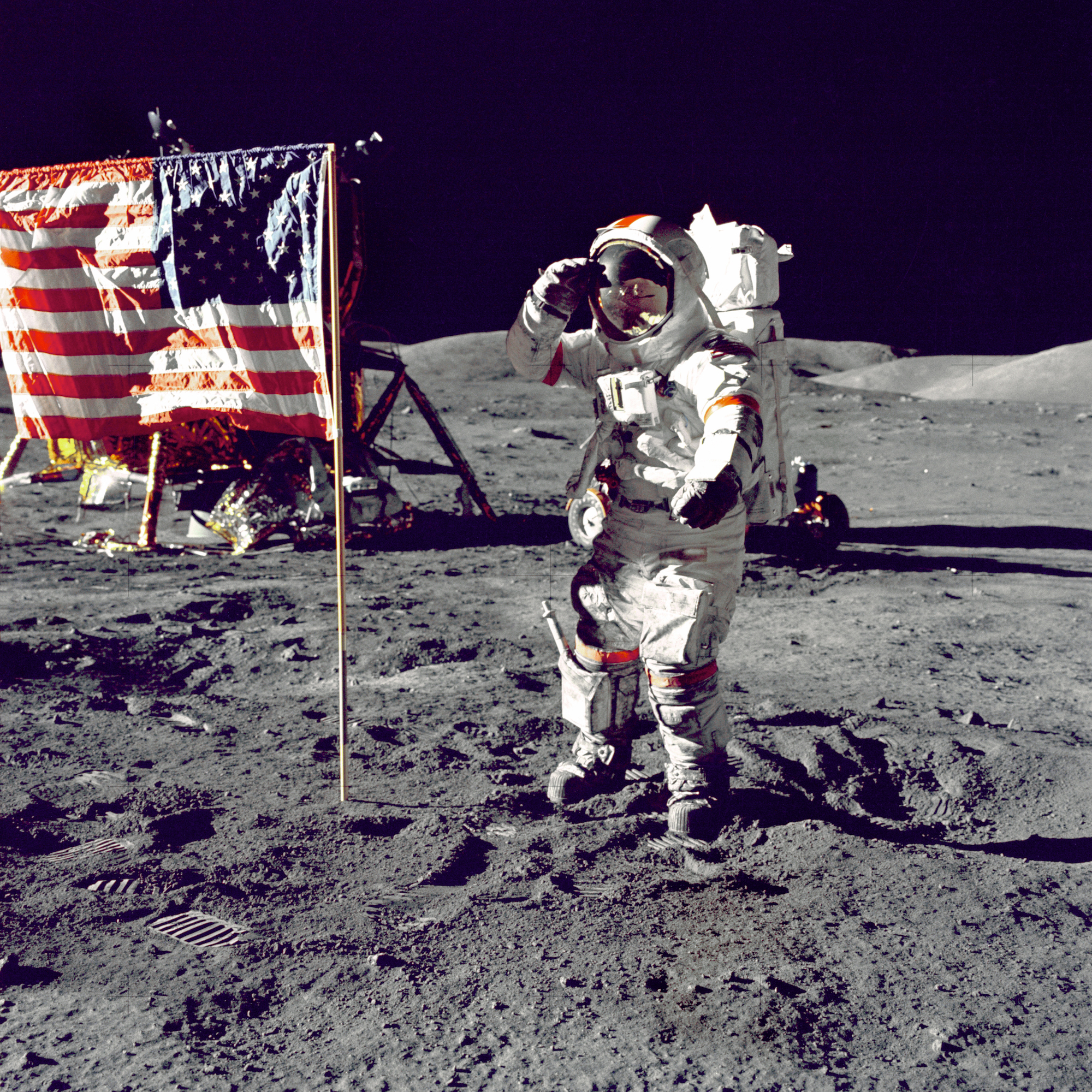 Cernan Jump Salutes Flag, Apollo 17