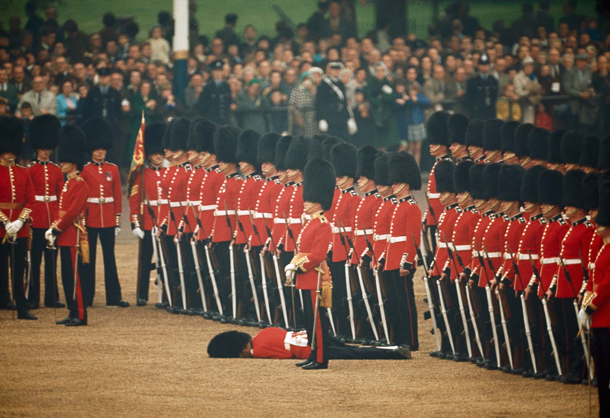 Irish guard fall, London, UK, 1966