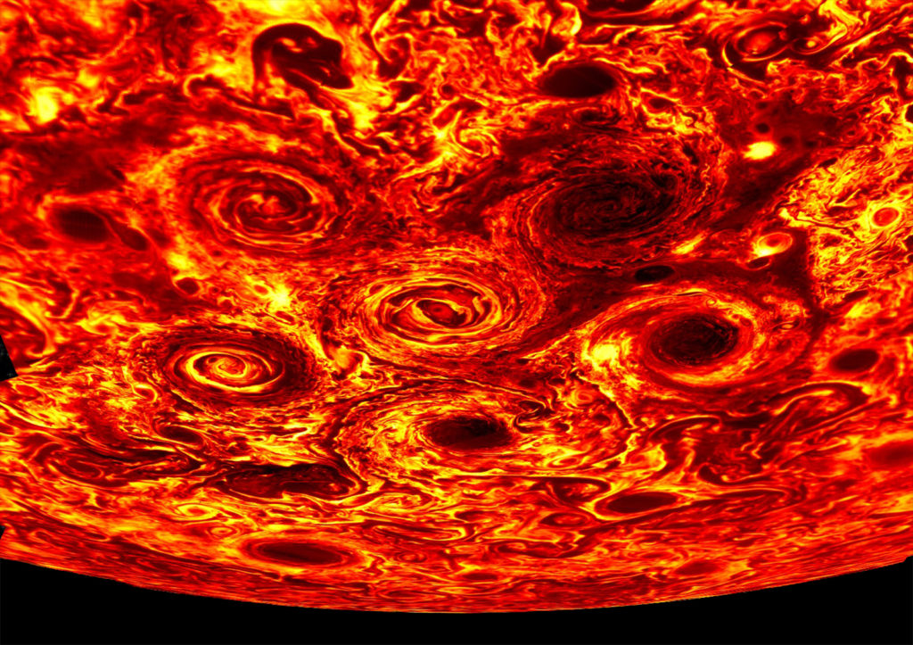 Giant Cyclones at the South Pole of Jupiter