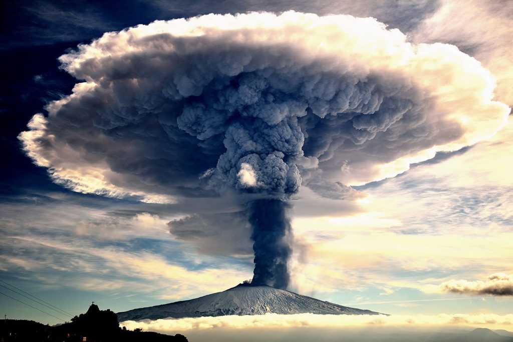 Etna volcanic eruption, italy, 2015