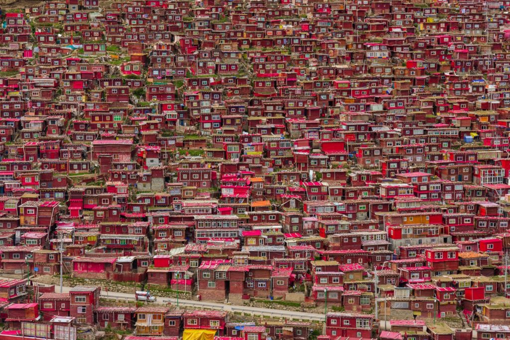 Houses on hill, Tibet, China