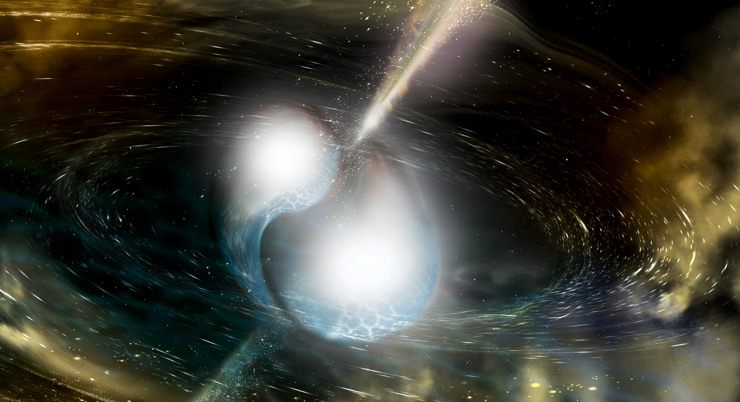 Shock between two neutron stars